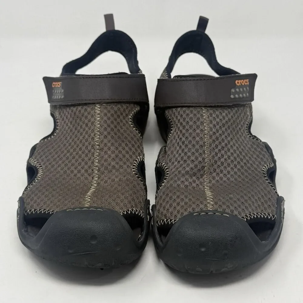 Crocs Swiftwater Mesh Deck Sandals Shoes Mens 10 Brown Fisherman Water Comfort